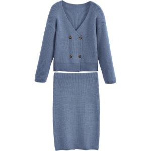 imagePRETTYGARDEN Womens Fall Clothes 2 Piece Sweater Outfits V Neck Button Down Cardigan Bodycon Skirt Set
