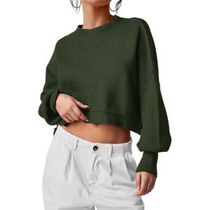 imagePRETTYGARDEN Womens Fall Cropped Striped Sweaters Casual Long Sleeve Crewneck Pullover Oversized Winter Tops Jumper