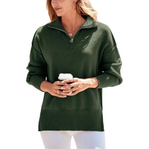 imagePRETTYGARDEN Womens Fall Oversized Sweaters Long Sleeve Casual 14 Zip Up Sweatshirts Pullover Tops BlouseArmy Green