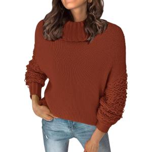 imagePRETTYGARDEN Womens Fall Turtleneck Sweaters Casual Long Sleeve Pullover Ribbed Knit Sweater Top BlouseBrown