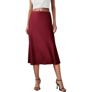 imagePRETTYGARDEN Womens Midi Skirts 2024 Summer Dressy Casual High Waisted Ruffle A Line Silk Satin Skirts
