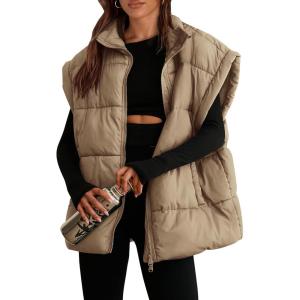 imagePRETTYGARDEN Womens Puffer Vest Fall Casual Stand Collar Lightweight Sleeveless Zip Up Padded Jackets Outerwear