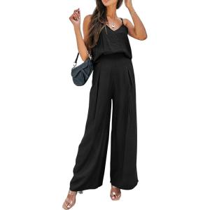 imagePRETTYGARDEN Womens Summer 2 Piece Set Sleeveless V Neck Cami Top Wide Leg Pants Loose Fit Casual Outfit