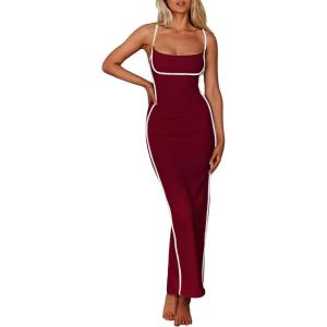 imagePRETTYGARDEN Womens Summer Slip Long Dresses Sexy Sleeveless Backless Bodycon Party Maxi Dress Wine RedMedium