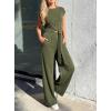 imagePRETTYGARDEN 2 Piece Lounge Sets For Women 2026 Summer Casual Outfits Cap Sleeve Belted Crop Tops Wide Palazzo Leg PantsArmy Green