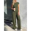 imagePRETTYGARDEN 2 Piece Lounge Sets For Women 2026 Summer Casual Outfits Cap Sleeve Belted Crop Tops Wide Palazzo Leg PantsArmy Green