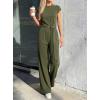 imagePRETTYGARDEN 2 Piece Lounge Sets For Women 2026 Summer Casual Outfits Cap Sleeve Belted Crop Tops Wide Palazzo Leg PantsArmy Green