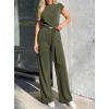 imagePRETTYGARDEN 2 Piece Lounge Sets For Women 2026 Summer Casual Outfits Cap Sleeve Belted Crop Tops Wide Palazzo Leg PantsArmy Green