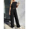 imagePRETTYGARDEN 2 Piece Lounge Sets For Women 2026 Summer Casual Outfits Cap Sleeve Belted Crop Tops Wide Palazzo Leg PantsBlack