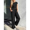imagePRETTYGARDEN 2 Piece Lounge Sets For Women 2026 Summer Casual Outfits Cap Sleeve Belted Crop Tops Wide Palazzo Leg PantsBlack