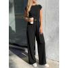 imagePRETTYGARDEN 2 Piece Lounge Sets For Women 2026 Summer Casual Outfits Cap Sleeve Belted Crop Tops Wide Palazzo Leg PantsBlack