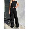 imagePRETTYGARDEN 2 Piece Lounge Sets For Women 2026 Summer Casual Outfits Cap Sleeve Belted Crop Tops Wide Palazzo Leg PantsBlack