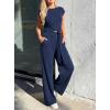 imagePRETTYGARDEN 2 Piece Lounge Sets For Women 2026 Summer Casual Outfits Cap Sleeve Belted Crop Tops Wide Palazzo Leg PantsNavy