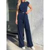 imagePRETTYGARDEN 2 Piece Lounge Sets For Women 2026 Summer Casual Outfits Cap Sleeve Belted Crop Tops Wide Palazzo Leg PantsNavy