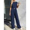 imagePRETTYGARDEN 2 Piece Lounge Sets For Women 2026 Summer Casual Outfits Cap Sleeve Belted Crop Tops Wide Palazzo Leg PantsNavy