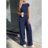 imagePRETTYGARDEN 2 Piece Lounge Sets For Women 2026 Summer Casual Outfits Cap Sleeve Belted Crop Tops Wide Palazzo Leg PantsNavy