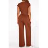 imagePRETTYGARDEN 2 Piece Lounge Sets For Women 2026 Summer Casual Outfits Cap Sleeve Belted Crop Tops Wide Palazzo Leg PantsRed Brown