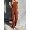 imagePRETTYGARDEN 2 Piece Lounge Sets For Women 2026 Summer Casual Outfits Cap Sleeve Belted Crop Tops Wide Palazzo Leg PantsRed Brown