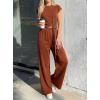 imagePRETTYGARDEN 2 Piece Lounge Sets For Women 2026 Summer Casual Outfits Cap Sleeve Belted Crop Tops Wide Palazzo Leg PantsRed Brown