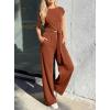 imagePRETTYGARDEN 2 Piece Lounge Sets For Women 2026 Summer Casual Outfits Cap Sleeve Belted Crop Tops Wide Palazzo Leg PantsRed Brown