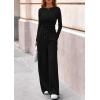 imagePRETTYGARDEN Matching Sets Women Clothing 2026 Fall Fashion Travel 2 Piece Lounge Sets Long Sleeve Crop Top Wide Leg PantsBlack
