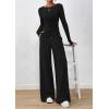 imagePRETTYGARDEN Matching Sets Women Clothing 2026 Fall Fashion Travel 2 Piece Lounge Sets Long Sleeve Crop Top Wide Leg PantsBlack