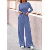 imagePRETTYGARDEN Matching Sets Women Clothing 2026 Fall Fashion Travel 2 Piece Lounge Sets Long Sleeve Crop Top Wide Leg PantsBlue