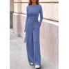 imagePRETTYGARDEN Matching Sets Women Clothing 2026 Fall Fashion Travel 2 Piece Lounge Sets Long Sleeve Crop Top Wide Leg PantsBlue