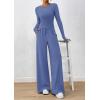 imagePRETTYGARDEN Matching Sets Women Clothing 2026 Fall Fashion Travel 2 Piece Lounge Sets Long Sleeve Crop Top Wide Leg PantsBlue