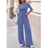 imagePRETTYGARDEN Matching Sets Women Clothing 2026 Fall Fashion Travel 2 Piece Lounge Sets Long Sleeve Crop Top Wide Leg PantsBlue