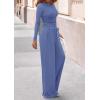 imagePRETTYGARDEN Matching Sets Women Clothing 2026 Fall Fashion Travel 2 Piece Lounge Sets Long Sleeve Crop Top Wide Leg PantsBlue