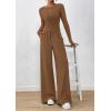 imagePRETTYGARDEN Matching Sets Women Clothing 2026 Fall Fashion Travel 2 Piece Lounge Sets Long Sleeve Crop Top Wide Leg PantsDark Khaki