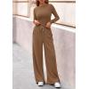 imagePRETTYGARDEN Matching Sets Women Clothing 2026 Fall Fashion Travel 2 Piece Lounge Sets Long Sleeve Crop Top Wide Leg PantsDark Khaki