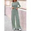 imagePRETTYGARDEN Matching Sets Women Clothing 2026 Fall Fashion Travel 2 Piece Lounge Sets Long Sleeve Crop Top Wide Leg PantsGreen