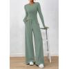 imagePRETTYGARDEN Matching Sets Women Clothing 2026 Fall Fashion Travel 2 Piece Lounge Sets Long Sleeve Crop Top Wide Leg PantsGreen
