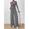 imagePRETTYGARDEN Matching Sets Women Clothing 2026 Fall Fashion Travel 2 Piece Lounge Sets Long Sleeve Crop Top Wide Leg PantsGrey