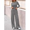 imagePRETTYGARDEN Matching Sets Women Clothing 2026 Fall Fashion Travel 2 Piece Lounge Sets Long Sleeve Crop Top Wide Leg PantsGrey