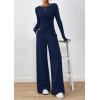 imagePRETTYGARDEN Matching Sets Women Clothing 2026 Fall Fashion Travel 2 Piece Lounge Sets Long Sleeve Crop Top Wide Leg PantsNavy