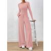 imagePRETTYGARDEN Matching Sets Women Clothing 2026 Fall Fashion Travel 2 Piece Lounge Sets Long Sleeve Crop Top Wide Leg PantsPink