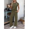 imagePRETTYGARDEN Womens 2 Piece Lounge Sets 2026 Summer Cap Sleeve Tops Wide Leg Pants Travel Outfits Matching Fashion ClothingArmy Green