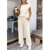 imagePRETTYGARDEN Womens 2 Piece Lounge Sets 2026 Summer Cap Sleeve Tops Wide Leg Pants Travel Outfits Matching Fashion ClothingBeige
