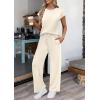 imagePRETTYGARDEN Womens 2 Piece Lounge Sets 2026 Summer Cap Sleeve Tops Wide Leg Pants Travel Outfits Matching Fashion ClothingBeige