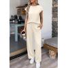 imagePRETTYGARDEN Womens 2 Piece Lounge Sets 2026 Summer Cap Sleeve Tops Wide Leg Pants Travel Outfits Matching Fashion ClothingBeige
