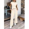imagePRETTYGARDEN Womens 2 Piece Lounge Sets 2026 Summer Cap Sleeve Tops Wide Leg Pants Travel Outfits Matching Fashion ClothingBeige