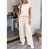 imagePRETTYGARDEN Womens 2 Piece Lounge Sets 2026 Summer Cap Sleeve Tops Wide Leg Pants Travel Outfits Matching Fashion ClothingBeige