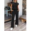 imagePRETTYGARDEN Womens 2 Piece Lounge Sets 2026 Summer Cap Sleeve Tops Wide Leg Pants Travel Outfits Matching Fashion ClothingBlack