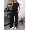 imagePRETTYGARDEN Womens 2 Piece Lounge Sets 2026 Summer Cap Sleeve Tops Wide Leg Pants Travel Outfits Matching Fashion ClothingBlack
