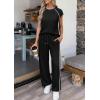 imagePRETTYGARDEN Womens 2 Piece Lounge Sets 2026 Summer Cap Sleeve Tops Wide Leg Pants Travel Outfits Matching Fashion ClothingBlack