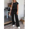 imagePRETTYGARDEN Womens 2 Piece Lounge Sets 2026 Summer Cap Sleeve Tops Wide Leg Pants Travel Outfits Matching Fashion ClothingBlack