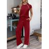 imagePRETTYGARDEN Womens 2 Piece Lounge Sets 2026 Summer Cap Sleeve Tops Wide Leg Pants Travel Outfits Matching Fashion ClothingBurgundy